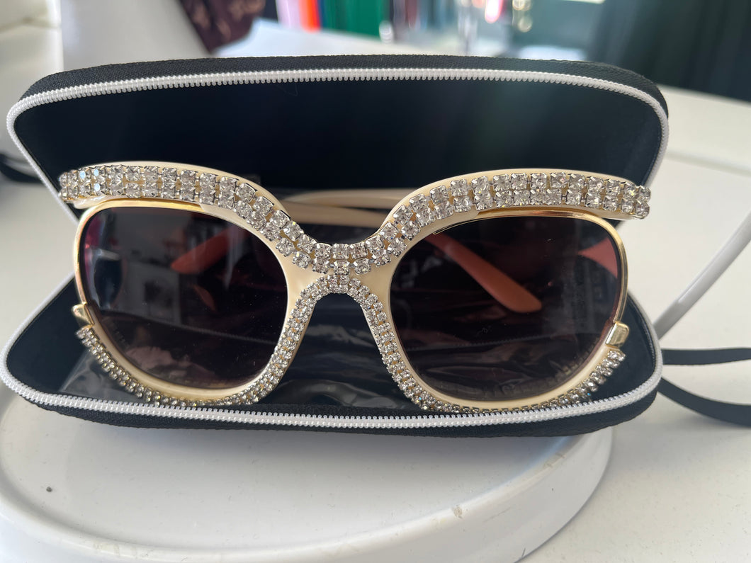 Luxury Rhinestone Women’s Cream Oval Shape Glasses
