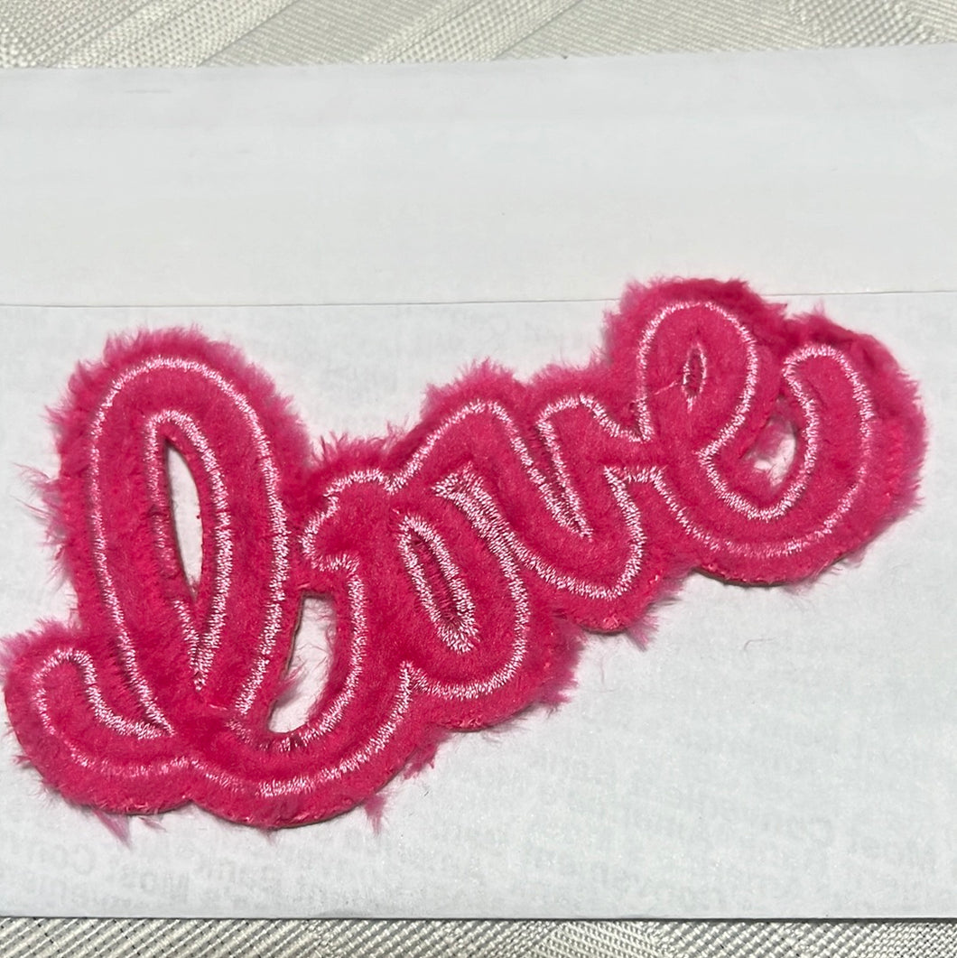 Pink Chenille Cursive “Love” Patch