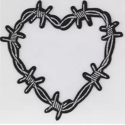 Barbed Wire Heart Iron-On Patch.